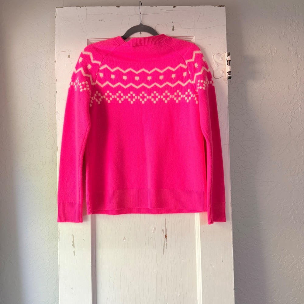 Sail to Sable STS Hot Pink Fair Isle Wool Cashmere Sweater Small Pink Cream - Picture 3 of 6
